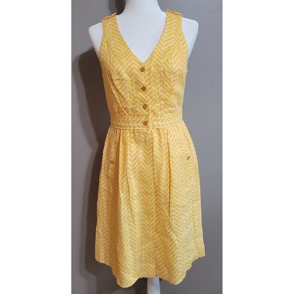 Tory Burch Dresses & Skirts - Tory Burch Linen Button-Down Yellow Chevron Dress